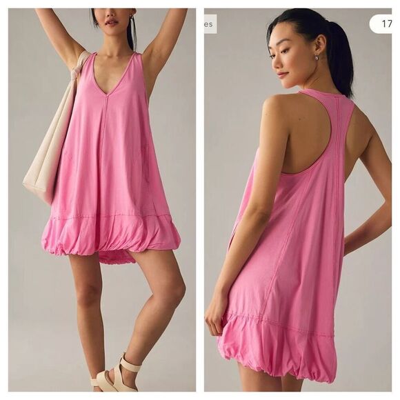 Anthropologie Daily Practice Bubble-Hem tank Dress Size M barbie pink - Picture 1 of 10